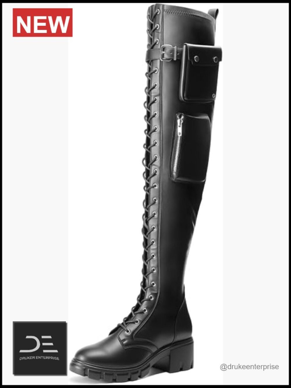 Faux Leather Over-the-Knee Boots Chunky Heel Side Zipper